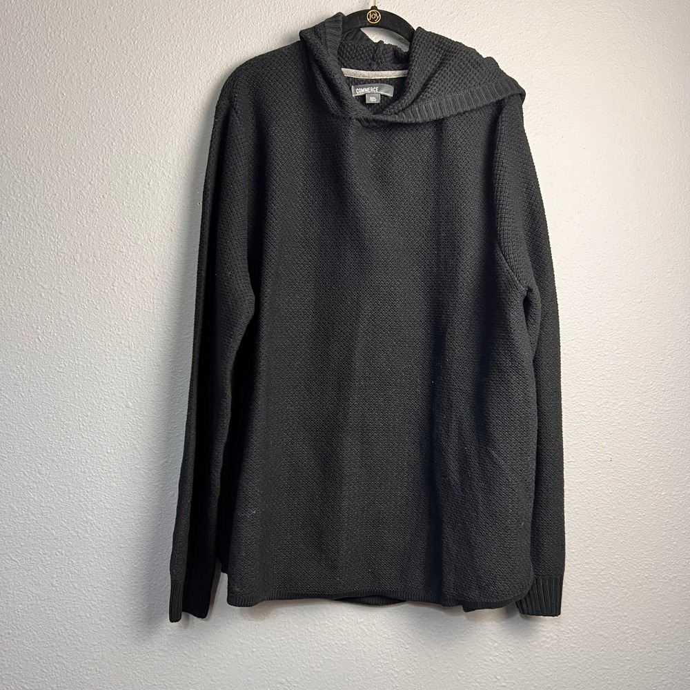 Commerce Mens XXL Black Hooded Knit Sweater Cotton Blend Pullover‎ Athleisure